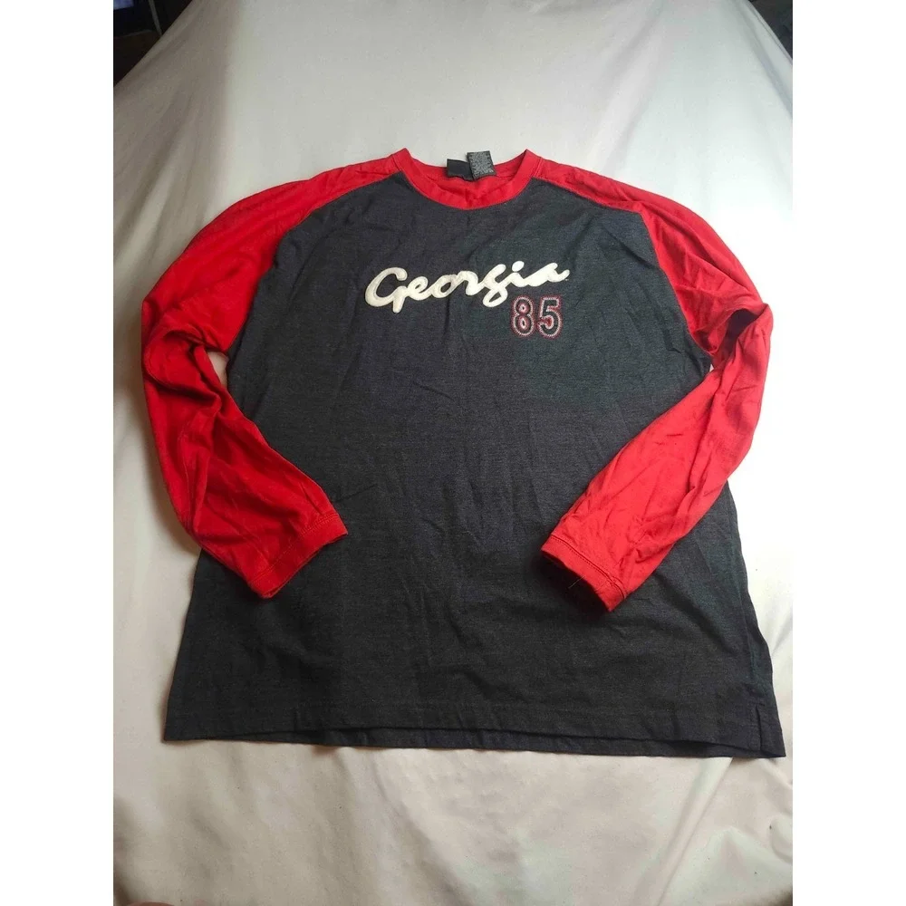 Active Georgia 85 Long Sleeve T-Shirt Men Size XL Gray Red Raglan Graphic Tee